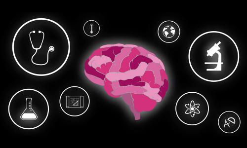人类大脑被科学领域的符号包围的图像